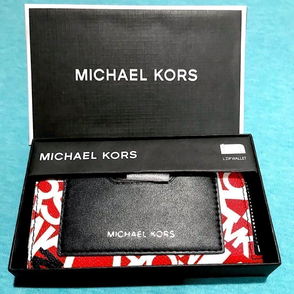 MICHAEL KORS Men's Scattered Logo L-Zip RFID Wallet